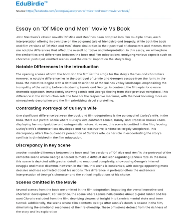 Essay on ‘Of Mice and Men’ Movie Vs Book