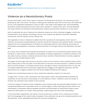 Violence as a Revolutionary Praxis