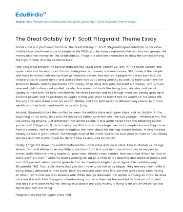 The Great Gatsby’ by F. Scott Fitzgerald: Theme Essay
