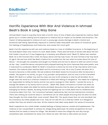 War and violence in Ishmael Beah’s A Long Way Gone