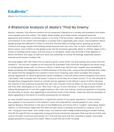 A Rhetorical Analysis of Akala’s “Find No Enemy