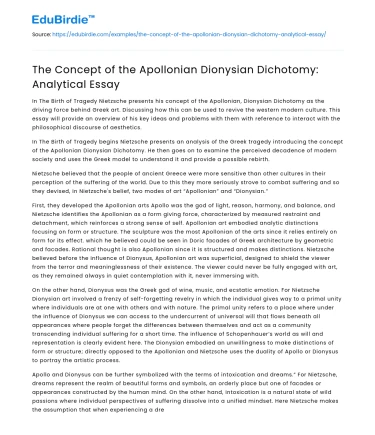The Concept of the Apollonian Dionysian Dichotomy: Analytical Essay