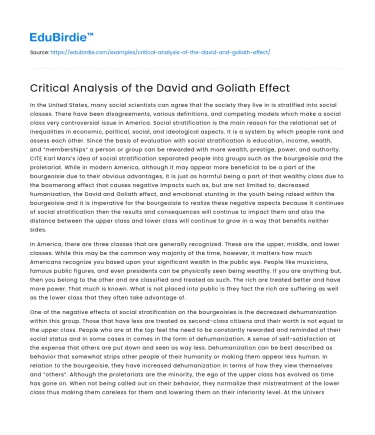 Critical Analysis of the David and Goliath Effect