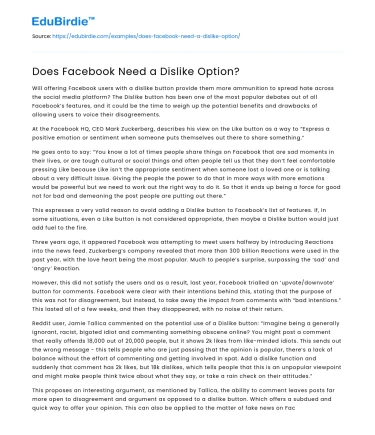 Does Facebook Need a Dislike Option?