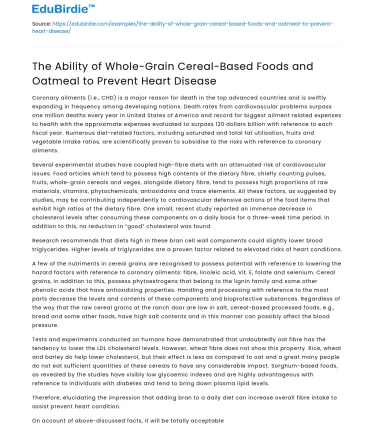 Whole-Grain Cereal and Oatmeal for Heart Disease Prevention