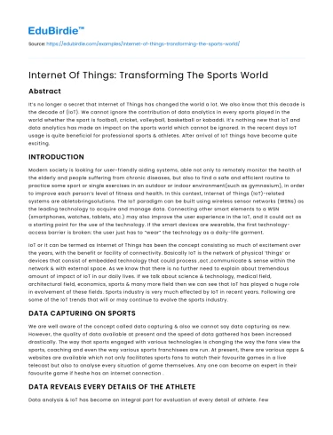 Internet Of Things: Transforming The Sports World