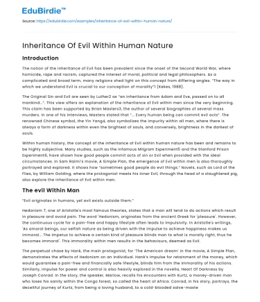 Inheritance Of Evil Within Human Nature