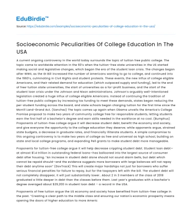 Socioeconomic Peculiarities Of College Education In The USA