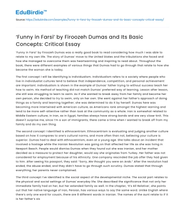 ‘Funny in Farsi’ by Firoozeh Dumas and Its Basic Concepts