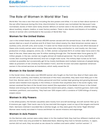 The Role of Women in World War Two