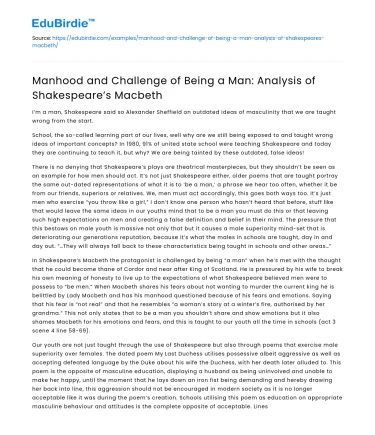 Manhood and Challenge of Being a Man: Analysis of Shakespeare’s Macbeth