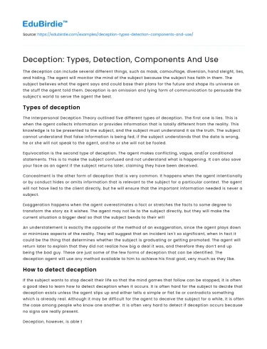 Deception: Types, Detection, Components And Use