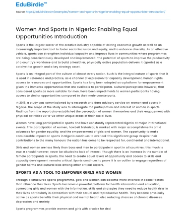 Women And Sports In Nigeria: Enabling Equal Opportunities Introduction