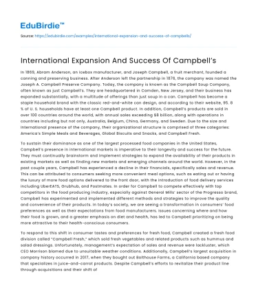 International Expansion And Success Of Campbell’s