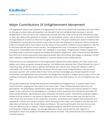 Major Contributors Of Enlightenment Movement