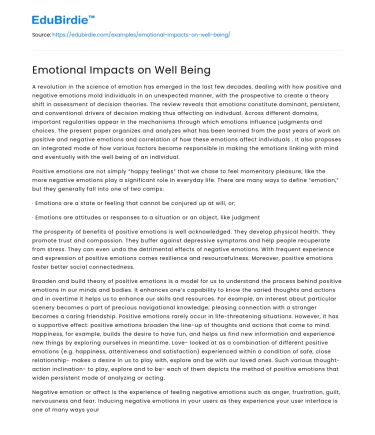 Emotional Impacts on Well Being