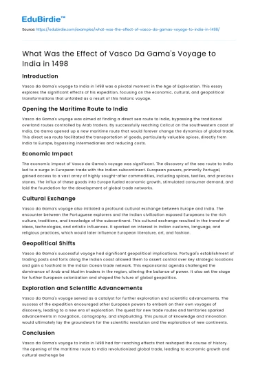 What Was the Effect of Vasco Da Gama’s Voyage to India in 1498