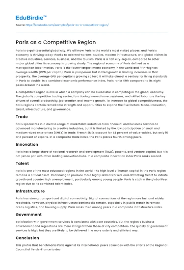 Paris as a Competitive Region