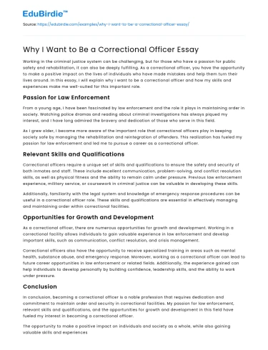 Why I Want to Be a Correctional Officer Essay