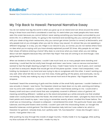 My Trip Back to Hawaii: Personal Narrative Essay