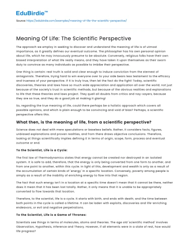 Meaning Of Life: The Scientific Perspective