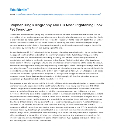 Stephen King’s Biography And His Most Frightening Book Pet Sematary