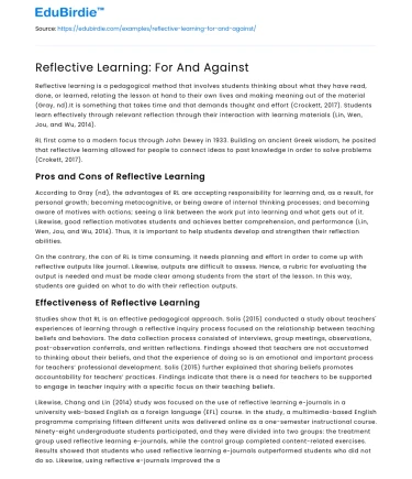 Reflective Learning: For And Against