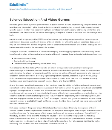 Science Education And Video Games
