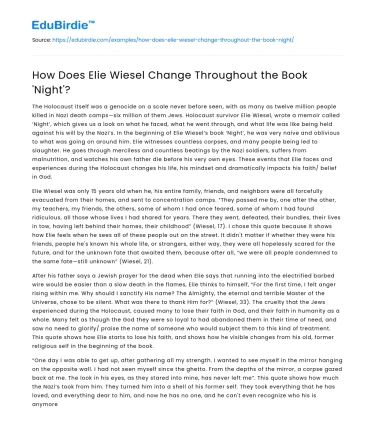 How Does Elie Wiesel Change Throughout the Book ‘Night’?