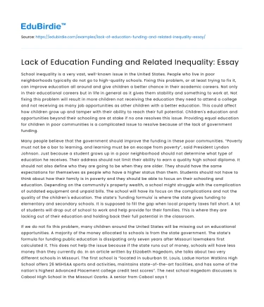 Lack of Education Funding and Related Inequality: Essay