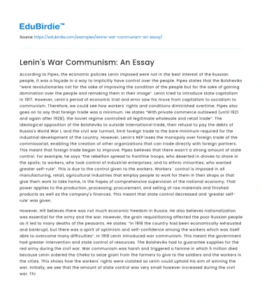 Lenin’s War Communism: An Essay