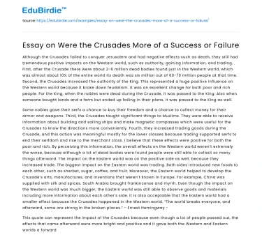Essay on Were the Crusades More of a Success or Failure