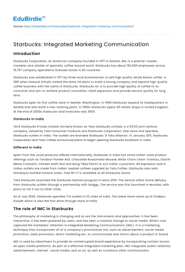 Starbucks: Integrated Marketing Communication