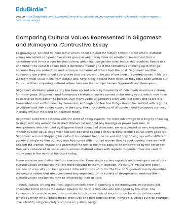 Cultural values in Gilgamesh and Ramayana: A contrastive essay