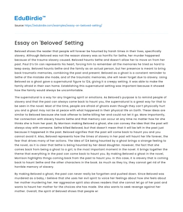 Essay on ‘Beloved’ Setting