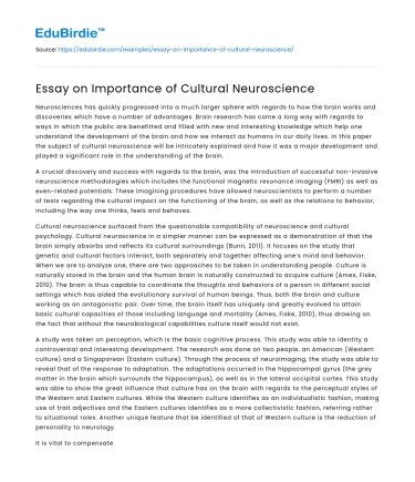 Essay on Importance of Cultural Neuroscience