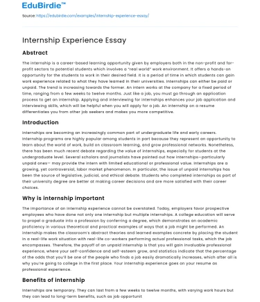 Internship Experience Essay