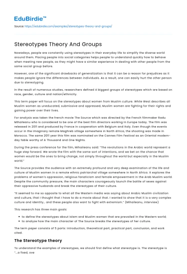 Stereotypes Theory And Groups