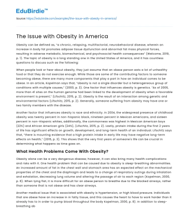 The Issue with Obesity in America