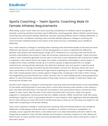 Gender Differences in Coaching Team Sports: Male and Female Athletes