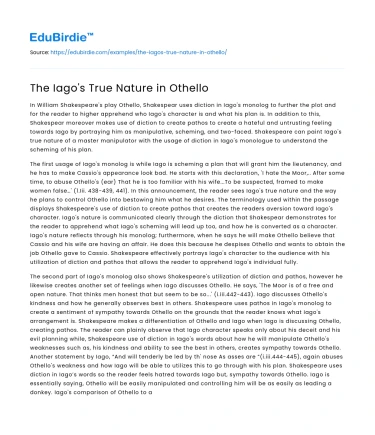 The Iago’s True Nature in Othello