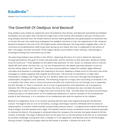 The Downfall Of Oedipus And Beowulf