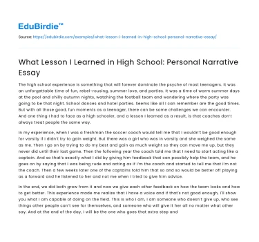 What Lesson I Learned in High School: Personal Narrative Essay