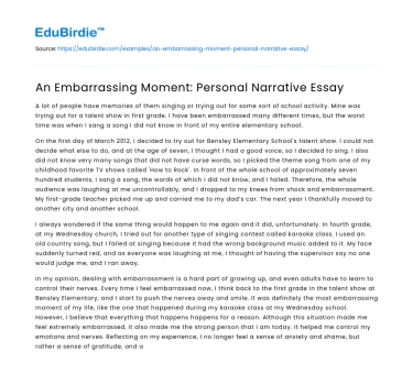 An Embarrassing Moment: Personal Narrative Essay