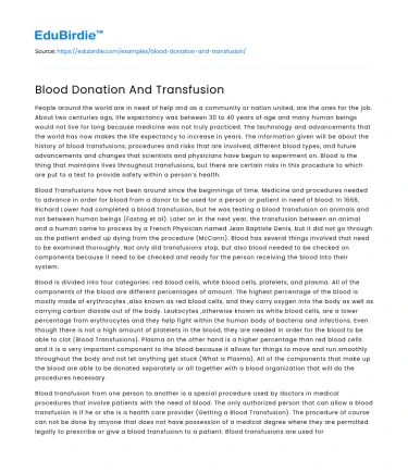 Blood Donation And Transfusion