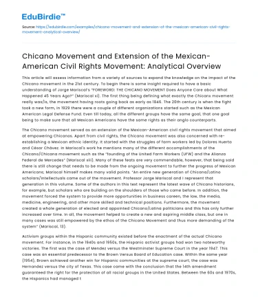 Chicano Movement & Mexican-American Civil Rights: An Overview