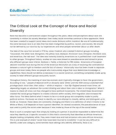 The Critical Look at the Concept of Race and Racial Diversity
