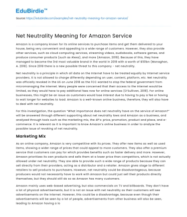 Net Neutrality Meaning for Amazon Service