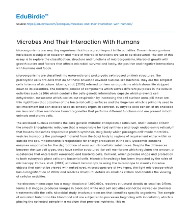 Microbes And Their Interaction With Humans