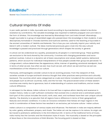 Cultural Imprints Of India